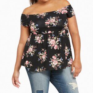 Torrid Floral Print Off Shoulder Babydoll Top